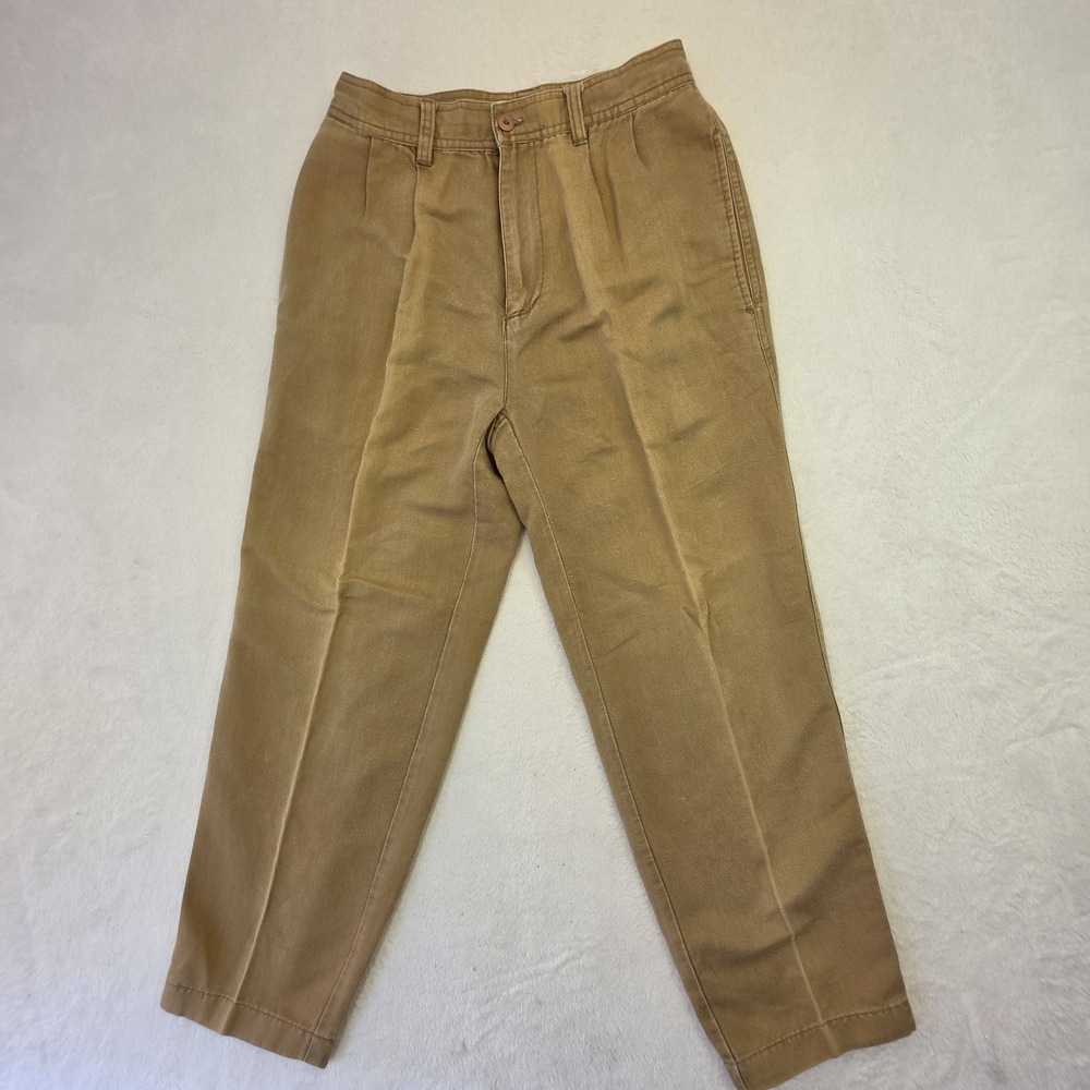 Vintage Bugle Boy Khaki Pleated Pants Men's 32x32 Tan Ramie Cotton Trousers